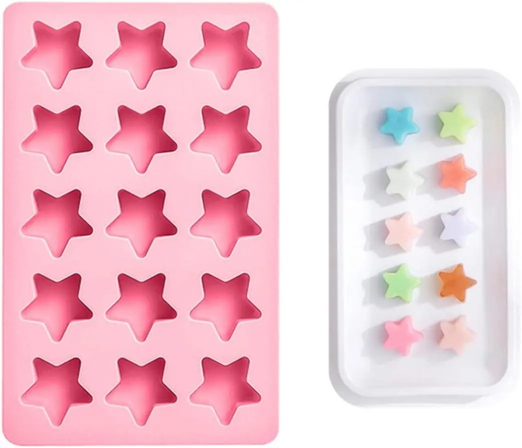 Cute Ice Cube Trays Silicone Chocolate Mold Wax Melt Molds Easy Release Ice Trays Non-Stick Chocolate Soap Pudding Jello Ice Cube Tray(Star)