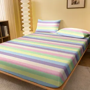3pcs Soft Pastel Striped Bed Sheets Set, 100% Polyester Brushed Cover Elastic Fit, Refreshing Bedroom Essentials