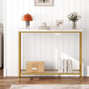 GAOMON Console Table - 11.8" D x 33.5" W x 31.9" H, 2 Gold Shelves, 41.5", Behind Couch Industrial Hallway Table for Living Room, Foyer, Bedroom