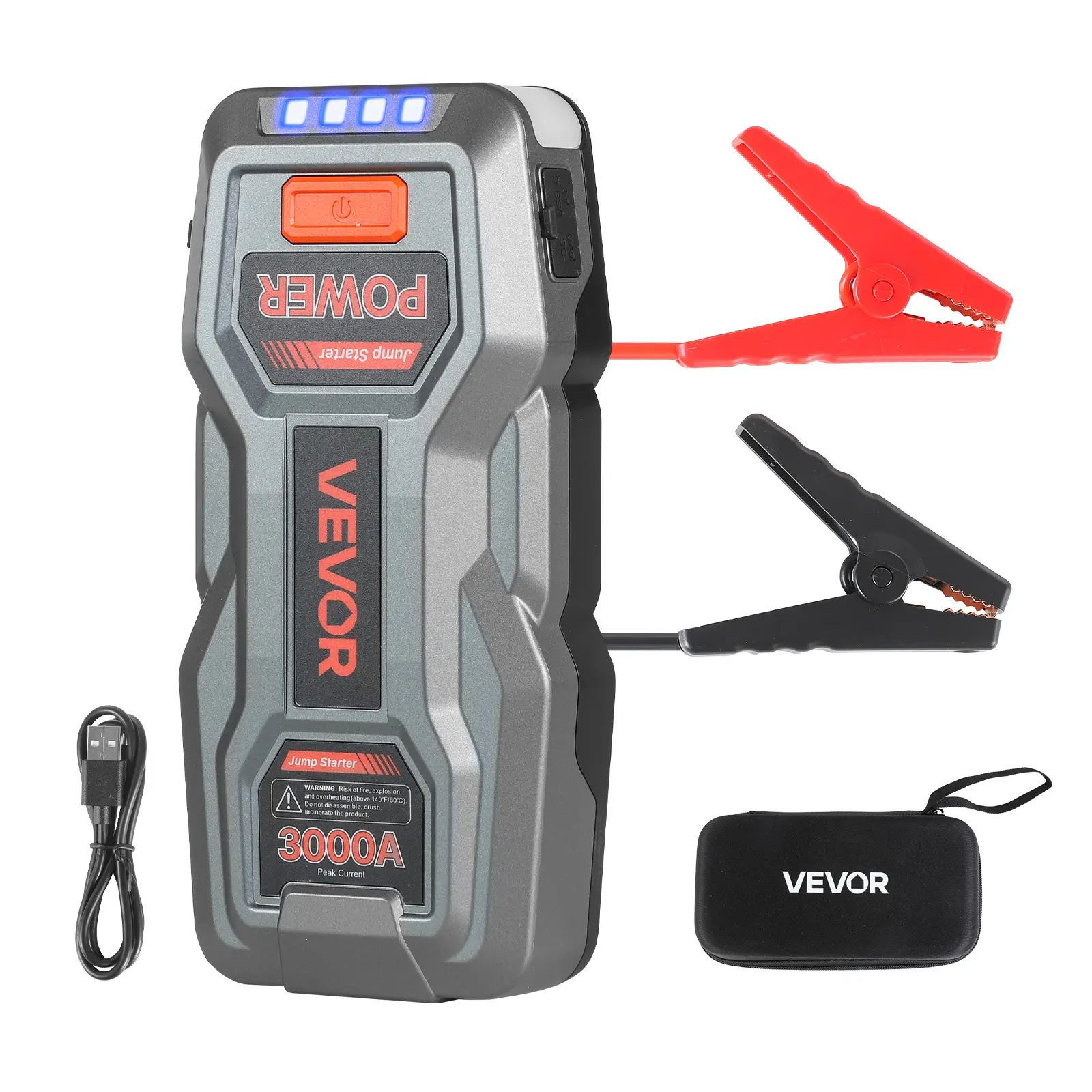 【summerfinds】VEVOR Jump Starter, 3000A Peak, Car Jumper Starter Battery Pack, 12V Portable Lithium Battery Booster, Jump Box Power Bank with 3 Modes Flashlight and Jumper Cable, for Up to 9L Gas/7L Diesel Engines