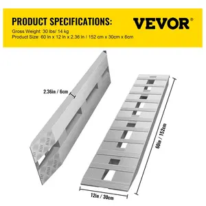 VEVOR 60'' X 12'' X 2.5''Aluminum Trailer Ramps 6000LBS Total Beavertail Hook End 1 Pair 2 Ramps