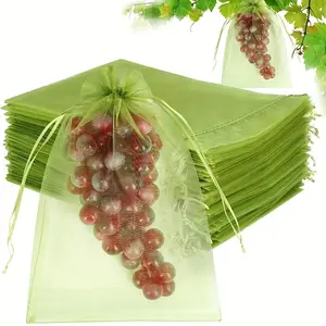 Green Mesh Drawstring Bags - 50pcs Durable Polyester Fruit & Vegetable Protectors for Grapes, Mangoes & Garden Pest Barriers