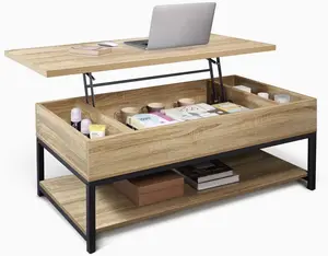 CAPHAUS Lift Top Coffee Table w/ Storage, Coffee Table w/ Bottom Open Shelf, Storage Coffee Table w/ Lift Top for Living Room, Rising Top Coffee Table w/ Hidden Compartment Storage, 47"