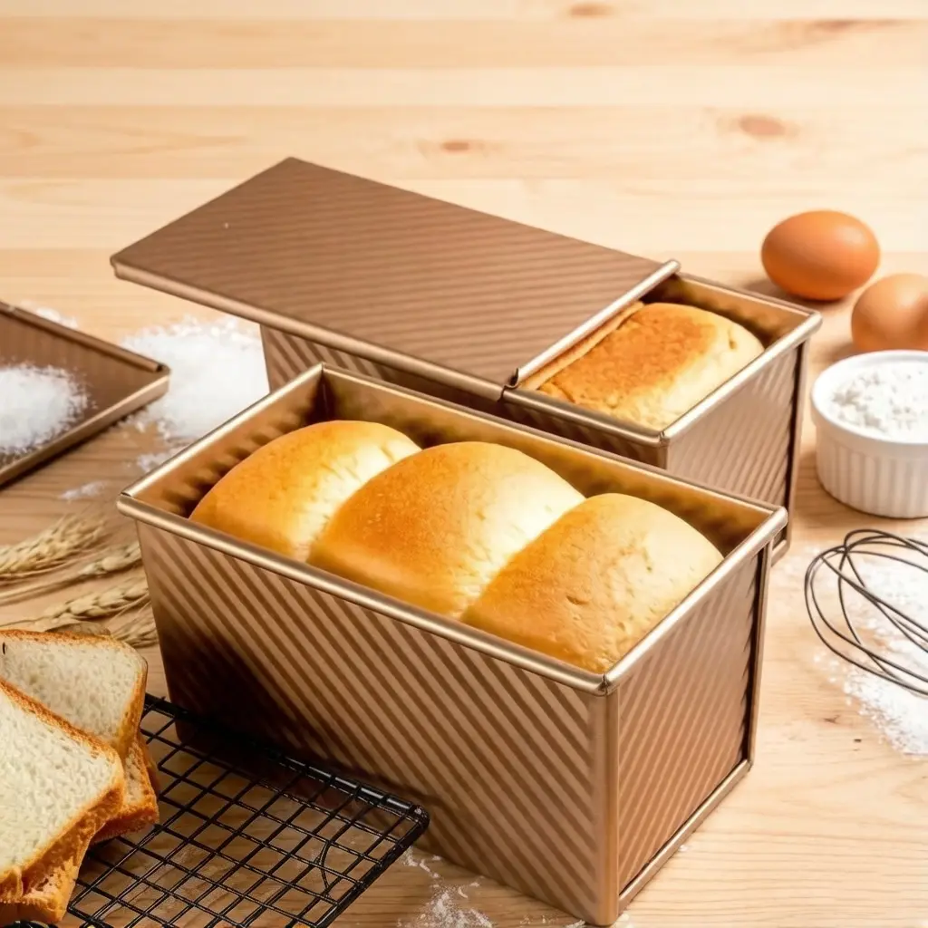 Eco-Friendly 1 LB 8x4 inch Rectangular Carbon Steel Pullman Loaf Pan with Lid, Durable Nonstick Corrugated Deep-Side Bakeware for Daily Baking, Meal Prepping, Home Baking Tools & Supplies Tin