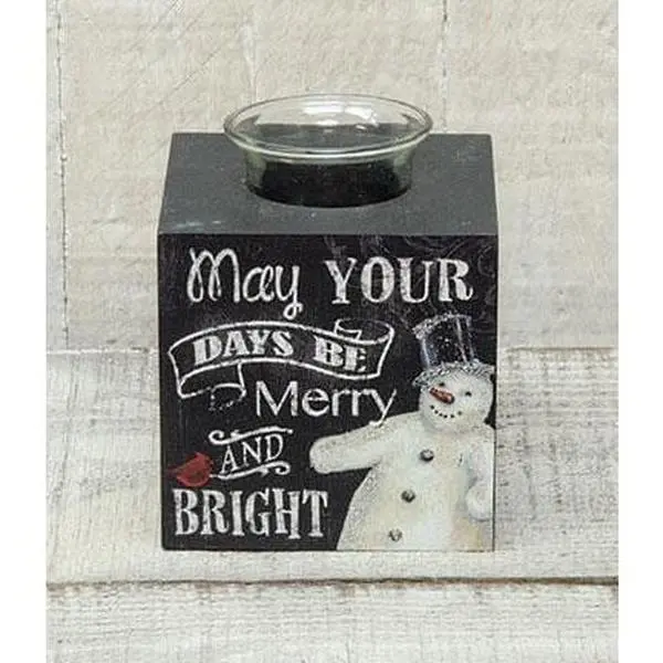 Holiday Tealight Snowman Holder - Decorative Teal Tealight Holder for Christmas with Wooden Design for Ornaments
