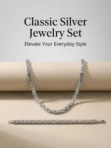Men's Stainless Steel Necklace and Bracelet Set, Punk Style Byzantine Chain Jewelry, All-Season Fashion Accessories