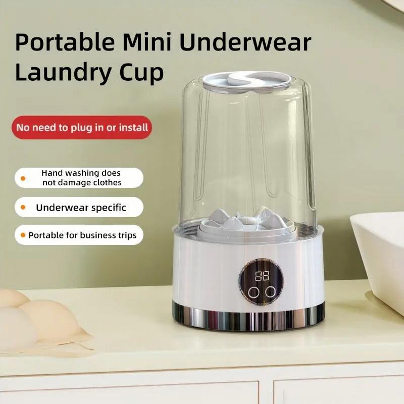 Portable USB-Rechargeable Mini Washer for Underwear &Socks Automatic Cleaning No Plug 20 Washes per Charge Compact Design with LED Display Separate Washing for Socks & Underwear Idealfor Travel Home RV Use