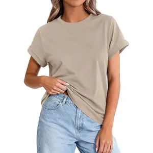 PrettyGarden Women's Summer Cotton Tops Spring Casual Rolled Short Sleeve Basic Tees Crew Neck Work Shirts Fashion Clothing