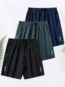 【NFL Number Prints】Men's Solid Sport Shorts with Elastic Waistband, Drawstring, Zip Pockets, Reflective Strips, Suitable for Gym, Running, Hiking, Fishing, Daily wear, American Eagle Print, More Prints More Fun, Men's Swim Trunks, Beach Bottom