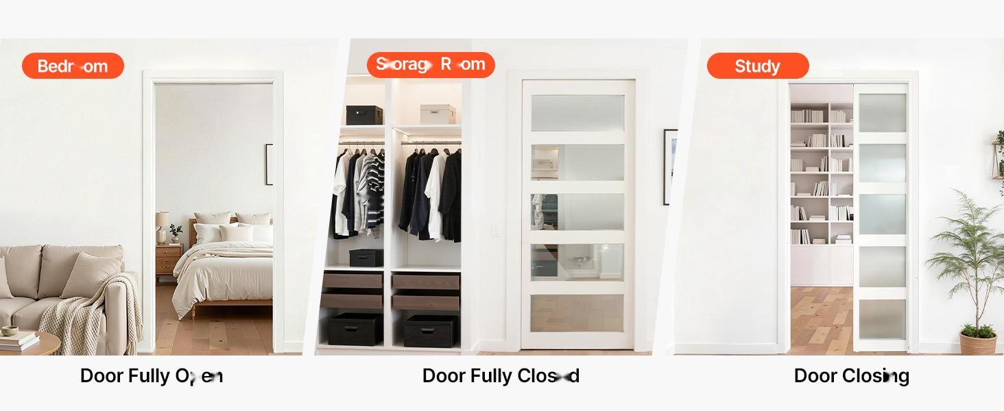 Sliding Pocket Door Hardware Track Kit, 68.74-Inch Track Kit With Soft-Close Mechanism For Smooth And Quiet Sliding, Easy To Install, Compatible With Doors 1 To 1-3/4-Inch Thick, 36-Inch Wide, Single Door System