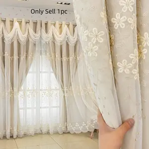 1pc Double Layer Light Blocking Embroidered Window Curtain, Privacy Protection, Suitable for Living Room, Bedroom, Office, Home Decor