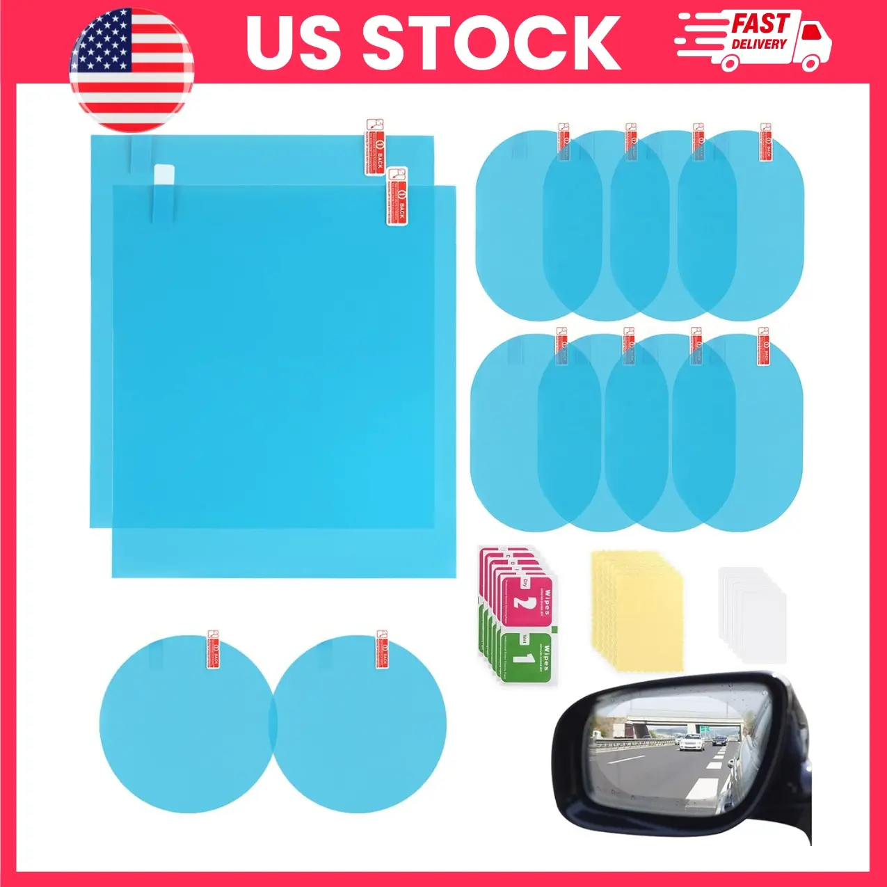 12Pcs Car Rearview Mirror Anti Fog Film, Nano Waterproof Mirror Film, Anti Glare Anti Scratch HD Protective Sticker, Rainproof Rearview Mirror Film for Car SUV Truck Motorcycle Side Windows Universal Fit | side mirror protector, universal car mirror film