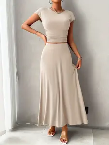 ZAFUL Women's Slim-fit High-stretch Temperament Short-sleeved Skirt Set