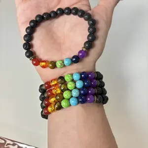 2 Pack - 7 Chakra Crystal Bracelet - Stretchable Bracelet - 8mm Lava Rock & 7 Chakra Gems