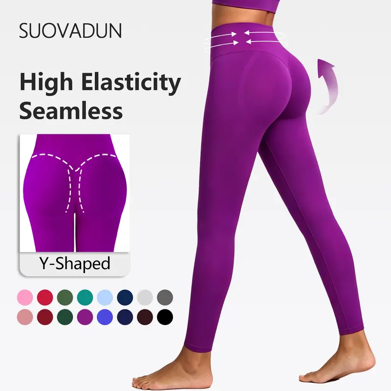 【Live Stream Discount】SUOVADUN Women’s Seamless Knit Booty Lifting Sculpting Sports Leggings, High-Rise Wide Waistband Tummy Control, Y-Back Stretch Athleisure, Plus Size 0/2(XS)-4/6(S)-6/8(M) Fitness Yoga Pants, CK8003