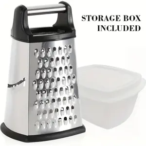 Stainless Steel Cheese Grater with Storage Box & Non-Slip Comfort Handle, for Shredding Cheese, Vegetables, Chocolate