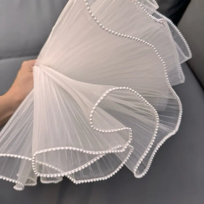 Pleated Lace Trim, Ruffle Organza Lace with Pearl Edge 11 in, Flower Wrapping, Cosplay Party Costumes, I measure the length along the pearls