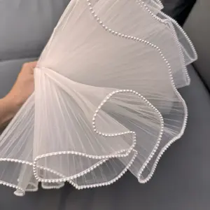 Pleated Lace Trim, Ruffle Organza Lace with Pearl Edge 11 in, Flower Wrapping, Cosplay Party Costumes, I measure the length along the pearls