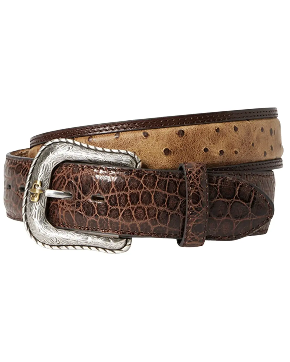 Stetson Men's Men'S Ostrich Print Croc Embossed Western Leather Belt - 9902500-212