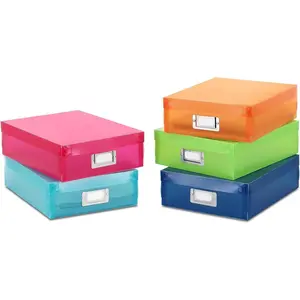 Plastic Document Boxes Assorted Colors Set of 5