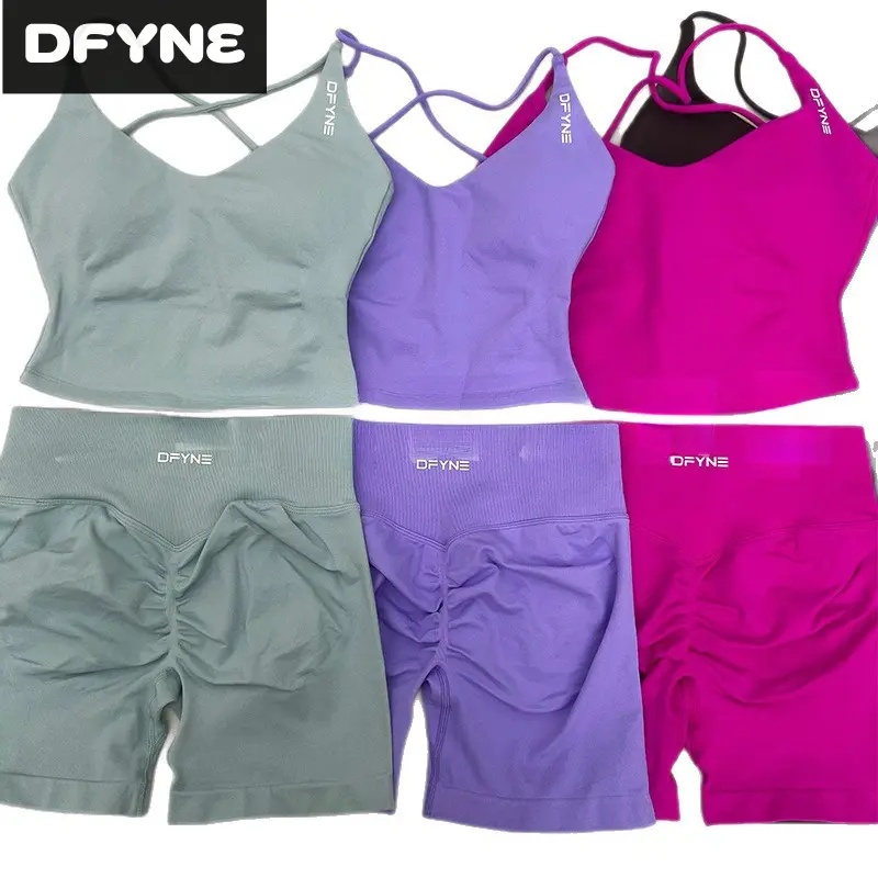 DFYNE New Crossback Yoga Fitness Set for Women: High-waisted, hip-lifting shorts + backless top