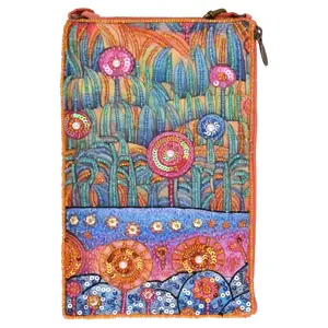 Bamboo Trading BTC Fantasy Garden Crossbody Phone Pouch: Artisanal Beaded & Sequined Floral Bag with Secret Pocket Multicolor