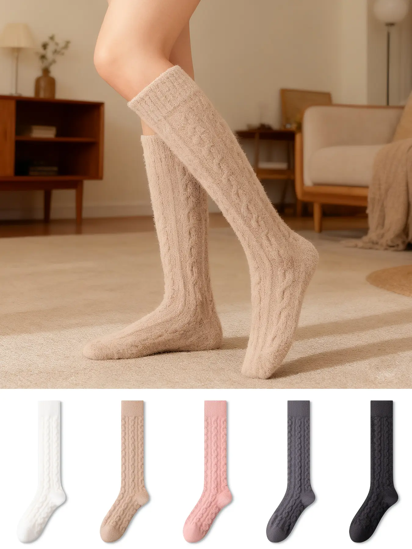 5 Pairs of Women's Calf thermal Socks for Winter, Cozy Solid Color Warm, Fluffy and Skin-friendly, Home Plush Floor Socks, Comfy and Soft, Moisture Wicking Sleep Socks, Perfect Christmas Gifts for Family and Friends, Ideal for Home Wear, Warmth Providing