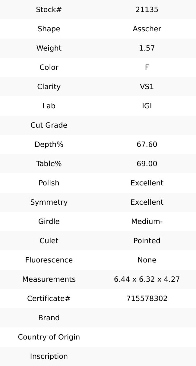 1.57 ct F VS1 Asscher