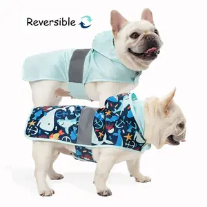 1PC Adorable Cartoon Fish Print Pet Double-sided Raincoat Windproof and Waterproof with Reflective Strips for Small Middle Dogs, Velcro Design for Adjustable Size Puppy Raincoat for Schnauzer Bichon French Bulldog