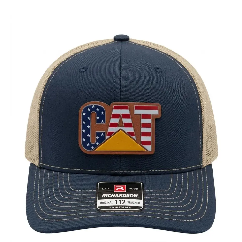 CAT American Flag Patch Trucker Hat Richardson 112 Adjustable Mesh Cap