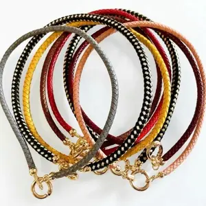 Leather Cord Necklaces - Multicolor Braided Design with Gold Hardware for Stylish Everyday Wear