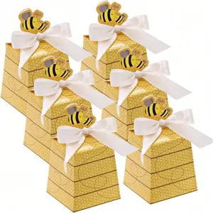 10 Bee Pattern Paper Gift Boxes, Themed Gift Box, Bow Decorations, Birthday Candy Box, Party Decoration Packaging, Creative Gift Packaging, Suitable for Birthdays, Theme Parties