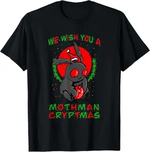 Christmas Mothman Shirt Cryptid Mothman Cryptmas Cryptidcore Tee Medium Loose Fit 100% Cotton Vintage Design menswear graphic t-shirt Men's Soft Cotton Crewneck T-Shirts adult funny t-shirt
