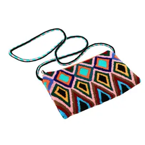 Handmade Clutch with Colorful Geometric Patterns and Adjustable Strap for Everyday Use