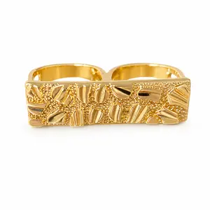14K Gold-Plated / Double Finger Ring / Men & Women / Engraved / Hip Hop / Statement Ring / Punk / Streetwear / Jewelry Gift