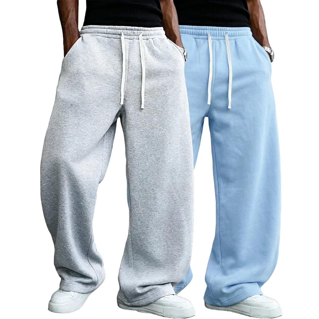 Men’s solid-color fashion athletic pants suitable for all seasons; straight wide-leg street dance casual pants; comfortable long loungewear pants; plus-size casual athletic pants—fashionable