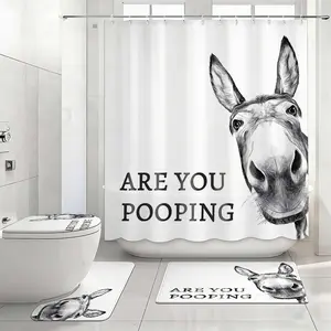 Funny Donkey Bath Shower Curtain Set, Modern Home Decor, Includes 12 Hooks, No Drilling Required, Multifunctional Bathroom Divider
