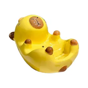 Cute Capybara Ceramic Soap Dish Holder for Bathroom, Easy to Clean, Space Saving Tray Decoration for Bathroom, Sink, Kitchen (Capybara (Yellow))
