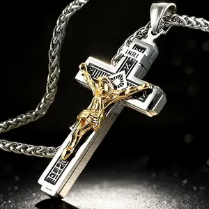 Stainless Steel Cross Jewelry SleekDesign with Inscriptions Men's Fashion Accessory for Faith-Driven Style Long-Lasting Material