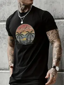 Men's Graphic Tee - Crew Neck, Regular Fit, Durable Stretch, Ideal For Sports & Casual Wear