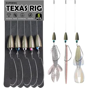 Texas Rigs for Bass Fishing, Pre-Rigged Leader Line with Weights Hooks Barrel Swivel Kit Ready Texas Rig for Bass Perch 5PCS
