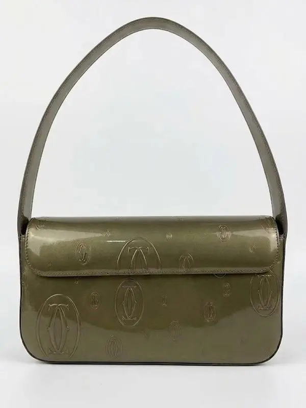 Pre-owned Cartier Leather Shoulder Bags Metallic Olive Green Patent Bag 4000042416940