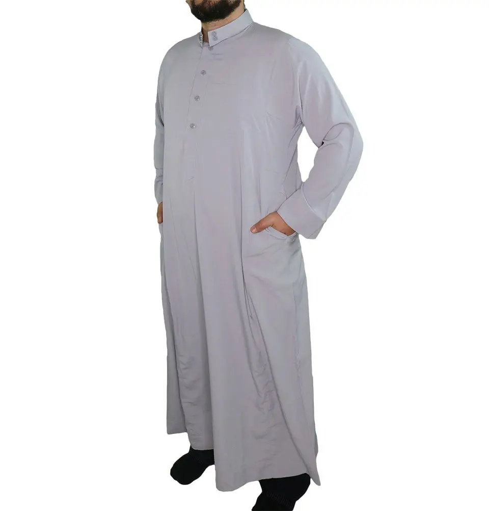 Men's Full Length Long Sleeve Islamic Thobe - Light Grey