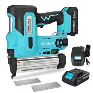 #SpringGlowUp DURATECH 20V Cordless Brad Nailer, 18 Gauge, 2-in-1 Nail/Staple Gun for Upholstery, Carpentry, Including 2.0Ah Rechargeable Battery, 1H Quick Charger, 1000 Staples, 1000 Nails and Carrying Case