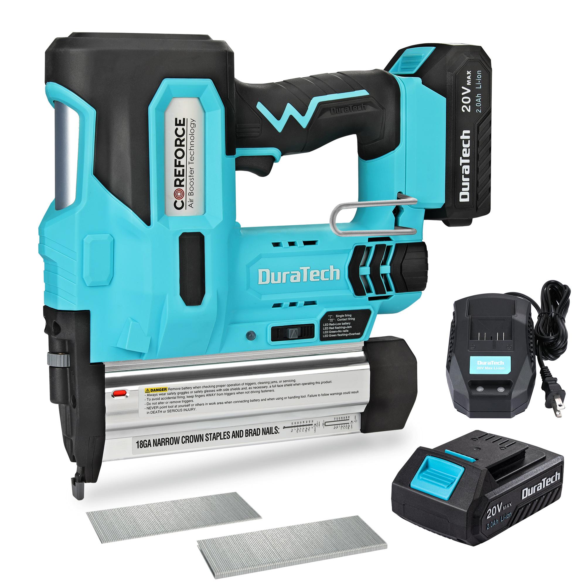 #SpringGlowUp DURATECH 20V Cordless Brad Nailer, 18 Gauge, 2-in-1 Nail/Staple Gun for Upholstery, Carpentry, Including 2
