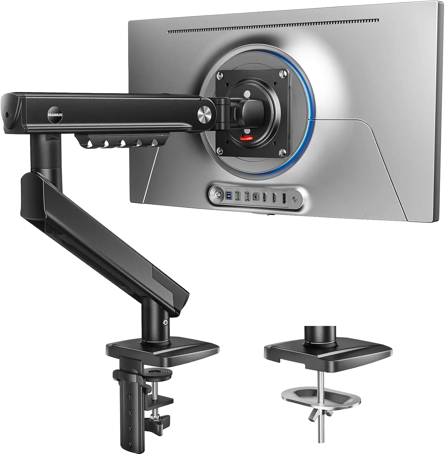 HUANUO FlowLift Pro Monitor Arm for 13–32" Screens, MechaSpring Monitor Mount, Fully-Adjustable Monitor Stand with Tilt/Swivel/Rotation, Tool-Free VESA Mount, C-Clamp/Grommet Base, Max Load 19.8 lbs