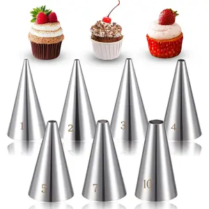 7 count Round Hole Piping Tips Set, Stainless Steel Cupcake Frosting Nozzles Tool Professional Cake Decorating Tool for Baking Cookies Puff Doughnut Cream Bag Filler