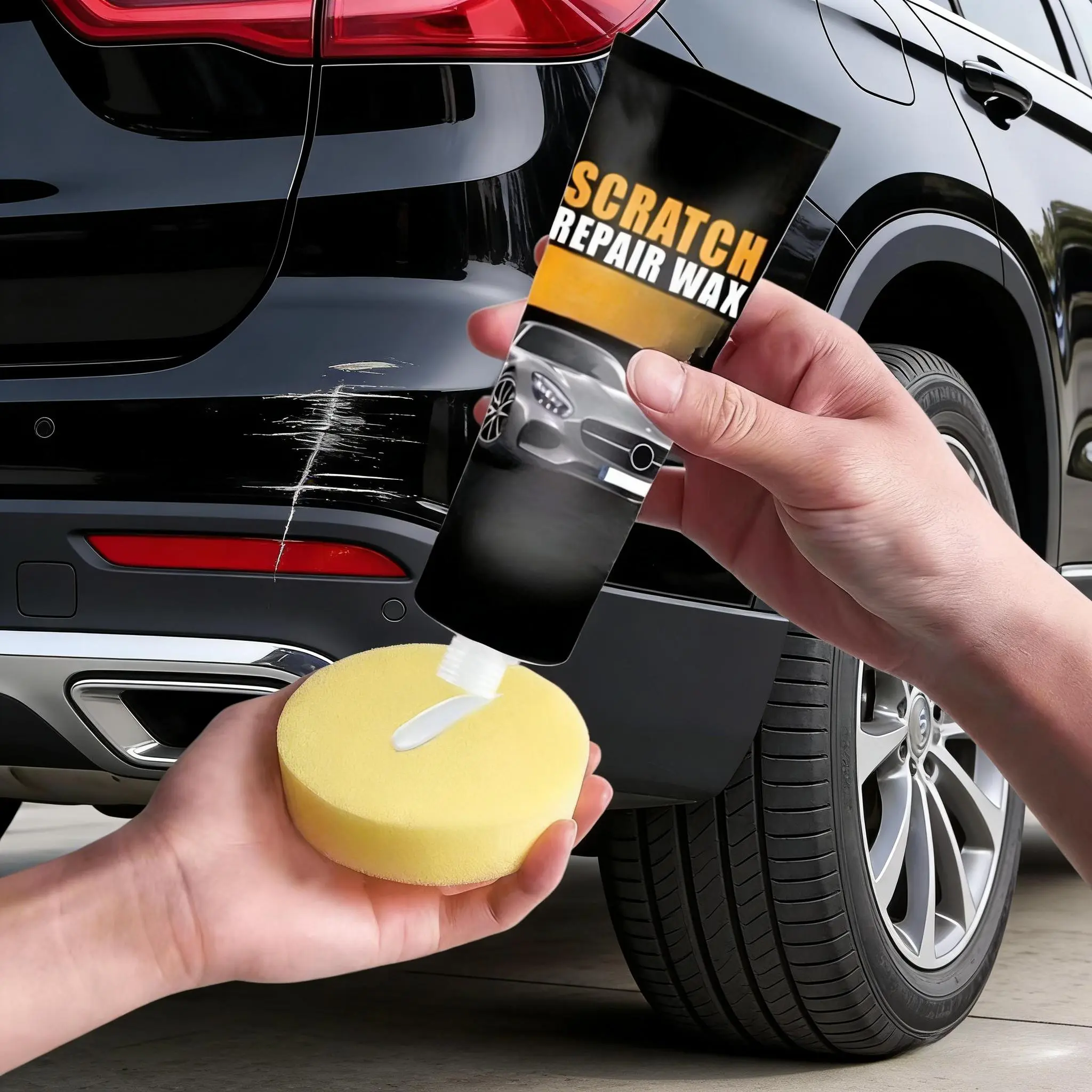 Car Scratch Removal Wax, General Purpose Premium Polishing Compound, Suitable for Deep Scratches, Deep Scratch Repair, 4 fl oz (120 ml), Comes with Sponge and Cloth, White, Scratch Removal Wax, Car Scratch Remover
