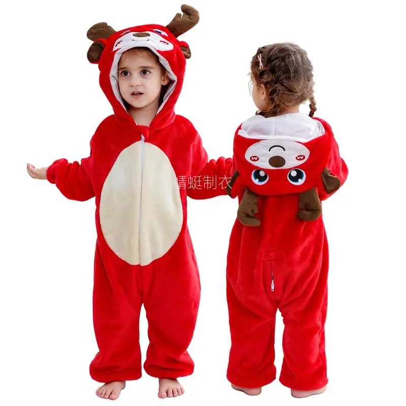 NewChildren  Baby Animal Onesie 2-36 Months Flannel Halloween Christmas Costume Onesie Unicorn Deer Pajamas Boys Girls Soft Warm Onesie Toddler Holiday Party Outfit