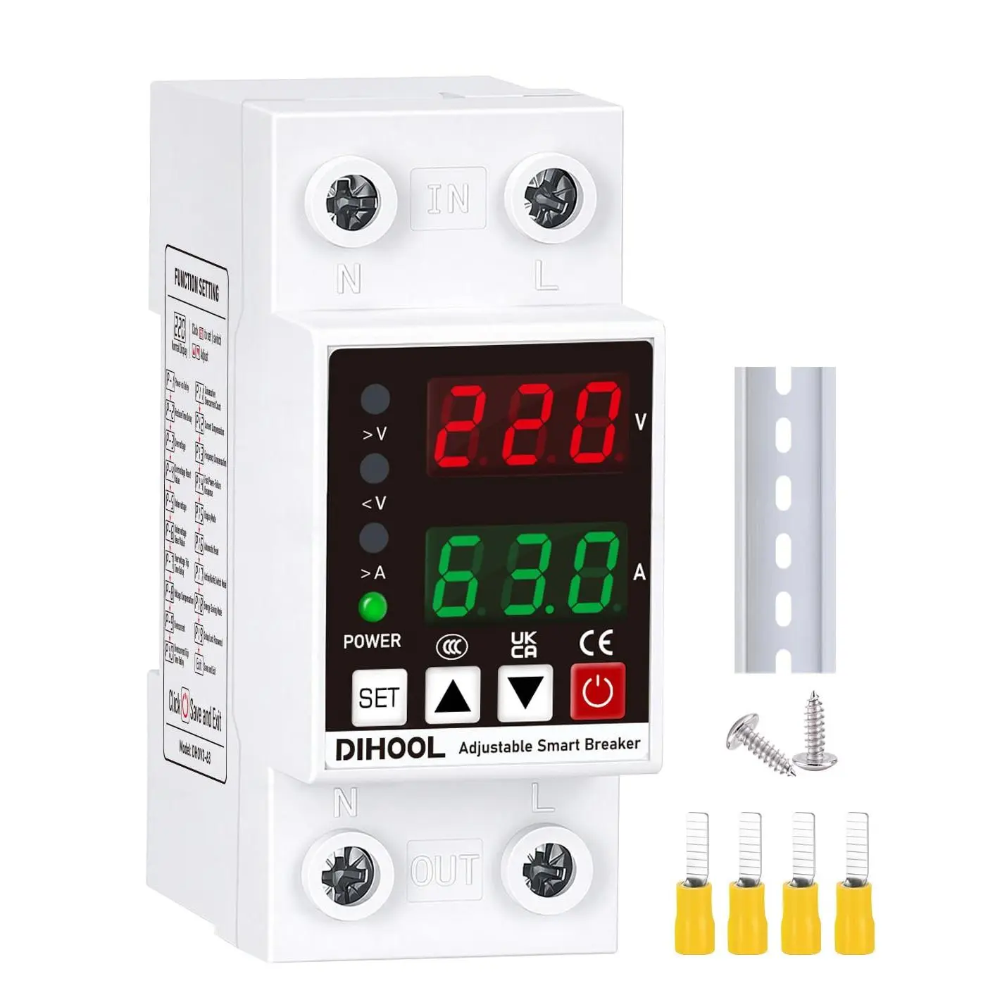 Universal Smart Auto-Recovery Circuit Breaker - Ultimate Safety First, 70-200V Low/140-300V High Adjustable Limits, 1-63A Overcurrent Protector, AC Disconnect Switch for AC Power Supply, Fireproof PC, DIN Rail Mount, Gaming & Industrial Electrical Use
